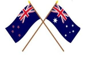 An Australian flag and a New Zealand flag intertwined
