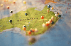 A map of Australia with multiple pins