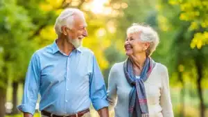 An old couple walking in the park after a successful subclass 405 visa application